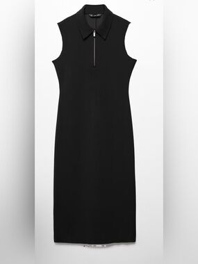 Mango Black Sleeveless Polo Zip Midi Dress